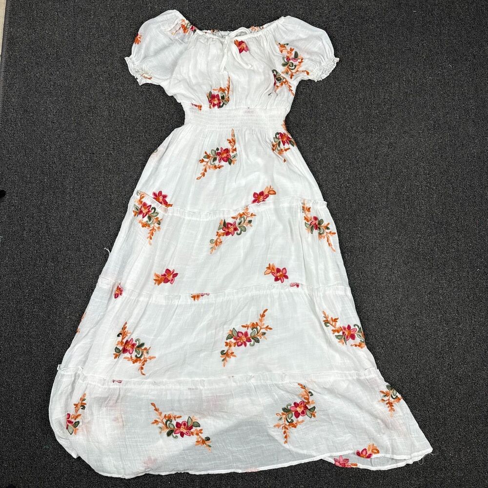 Kindred Anthropologie White Floral Peasant Maxi Tank Dress Boho Size Small